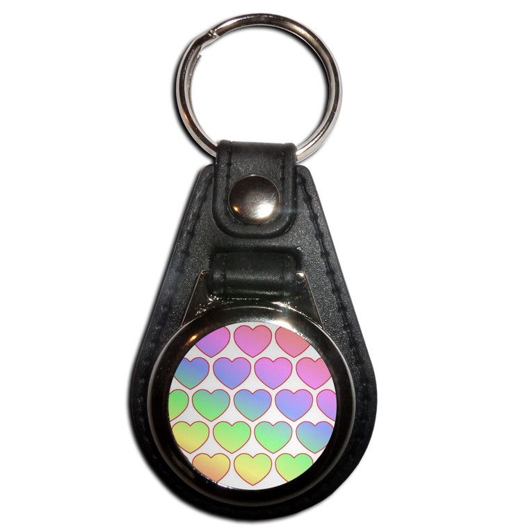 Rainbow Heart Pattern - Plastic Medallion Key Ring