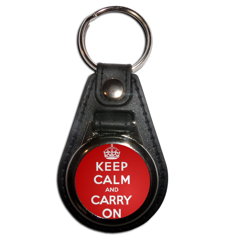 Red Keep Calm and Carry On - Plastic Medallion Key Ring