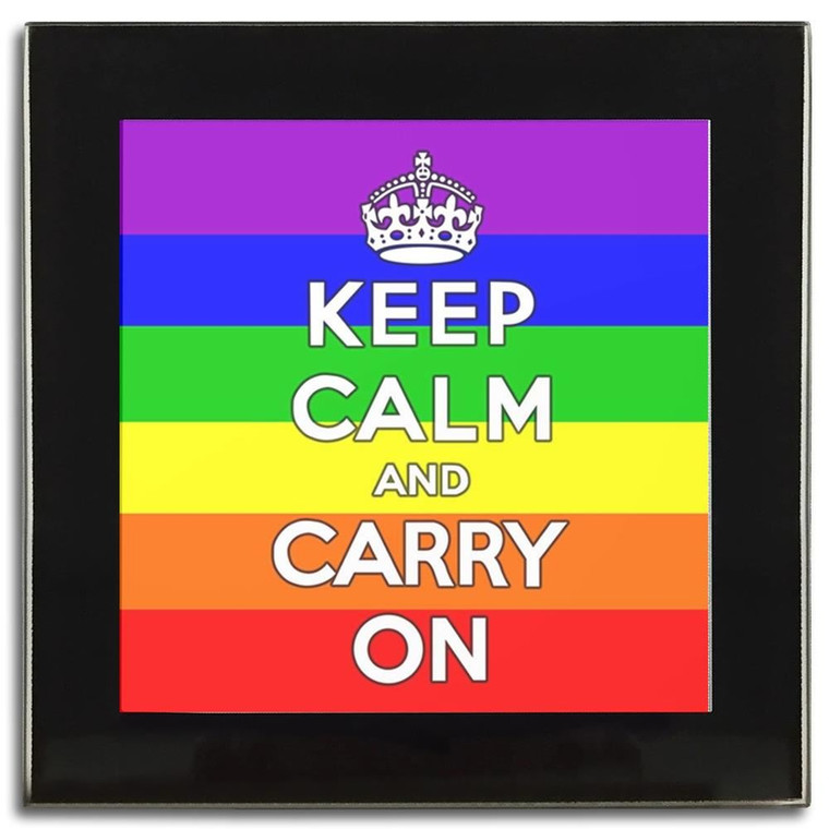 Gay Flag Keep Calm and Carry On - Square Glass Coaster