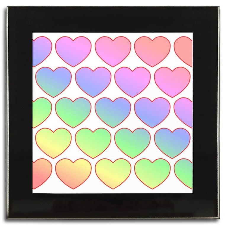 Rainbow Heart Pattern - Square Glass Coaster