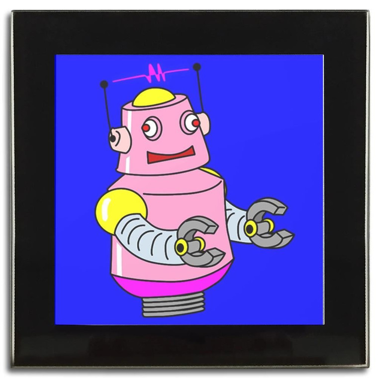 Blue Girl Robot - Square Glass Coaster