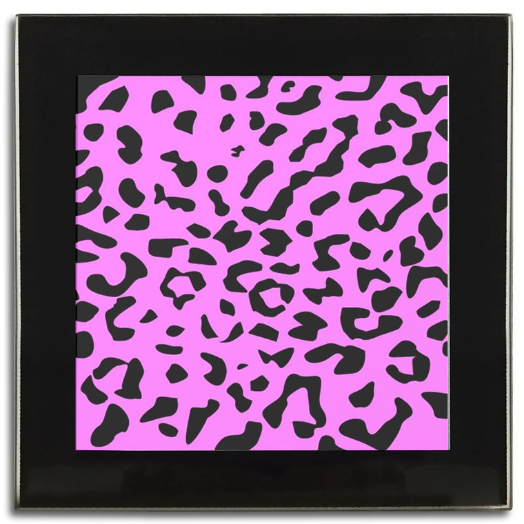 Pink Leopard Print - Square Glass Coaster