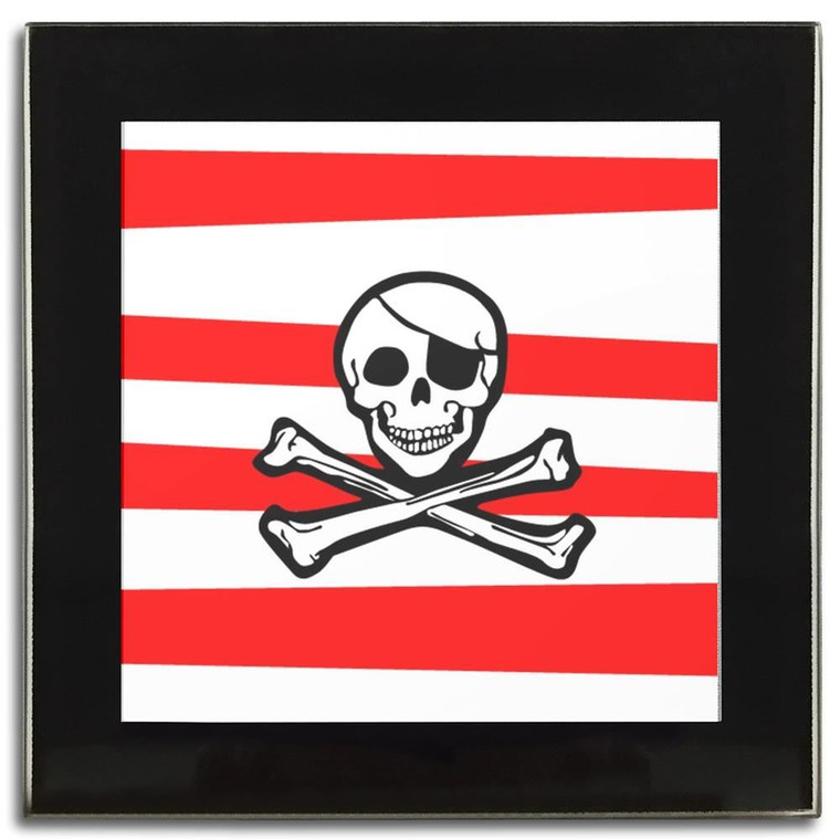 Jolly Roger Stripey - Square Glass Coaster