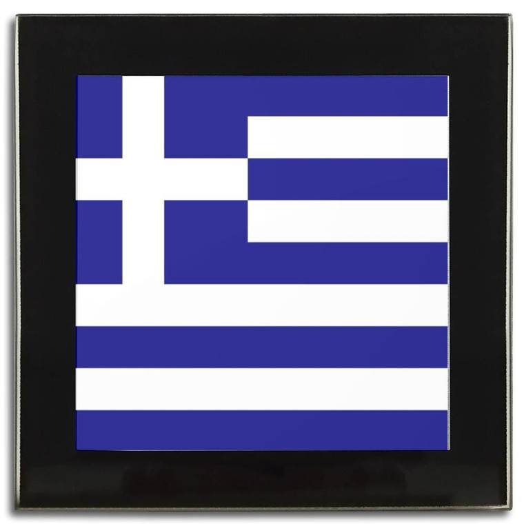 Greece Flag - Square Glass Coaster