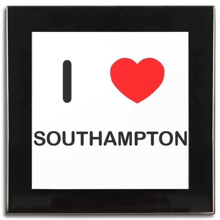 I Love Southampton - Square Glass Coaster