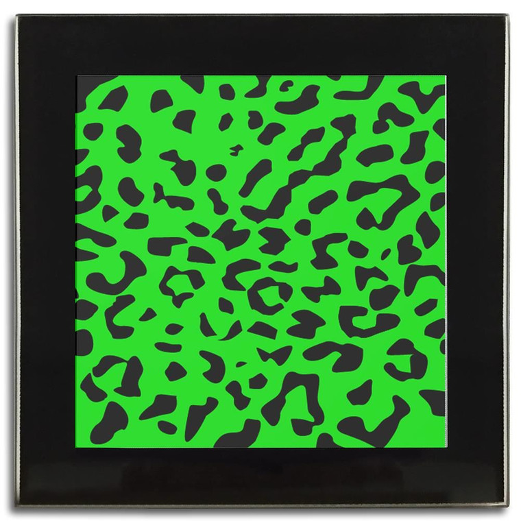 Green Leopard Print - Square Glass Coaster