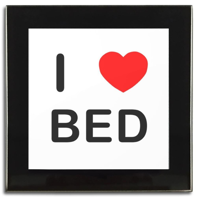 I Love Bed - Square Glass Coaster