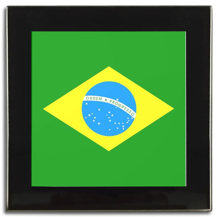 Brazil Flag - Square Glass Coaster