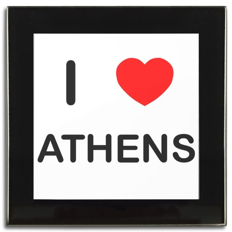 I Love Athens - Square Glass Coaster