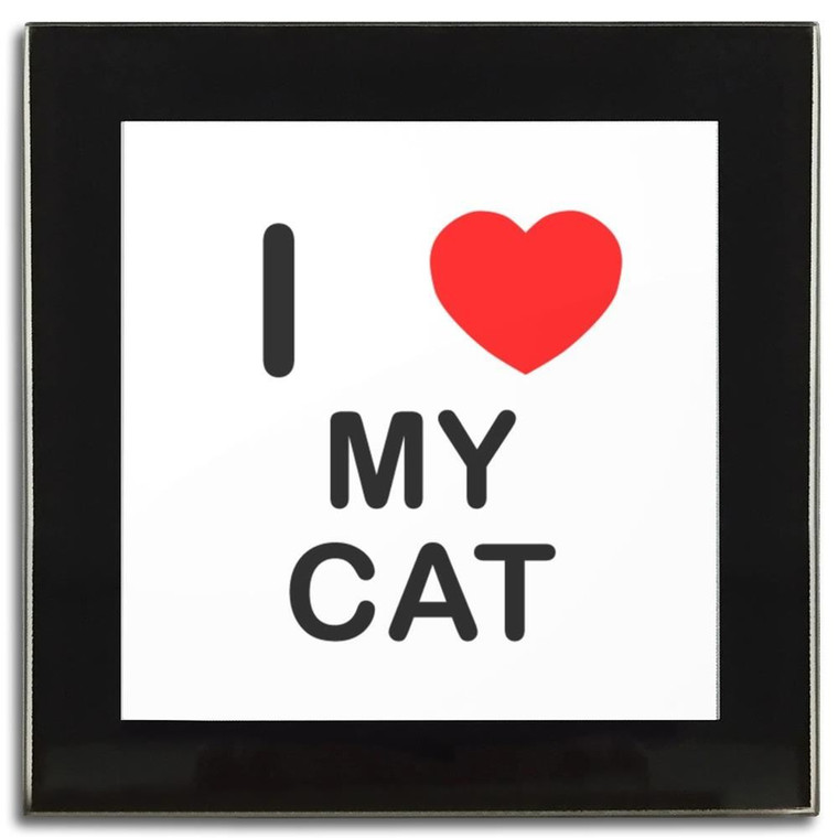 I Love My Cat - Square Glass Coaster