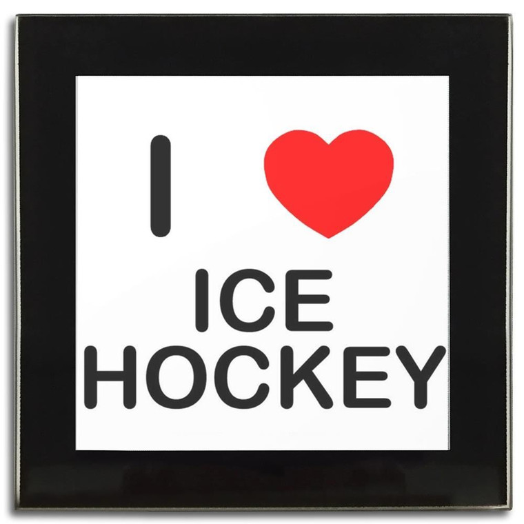 I Love Ice Hockey - Square Glass Coaster