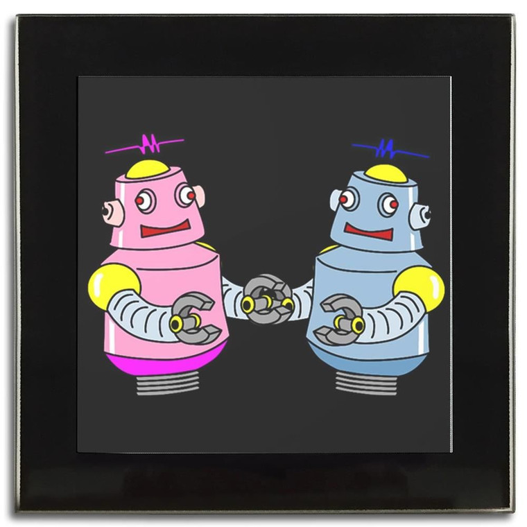 Black Robot Couple - Square Glass Coaster