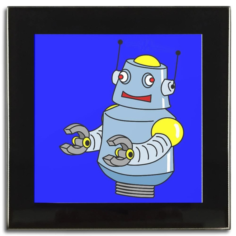 Blue Boy Robot - Square Glass Coaster