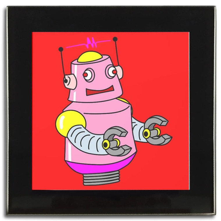 Red Girl Robot - Square Glass Coaster