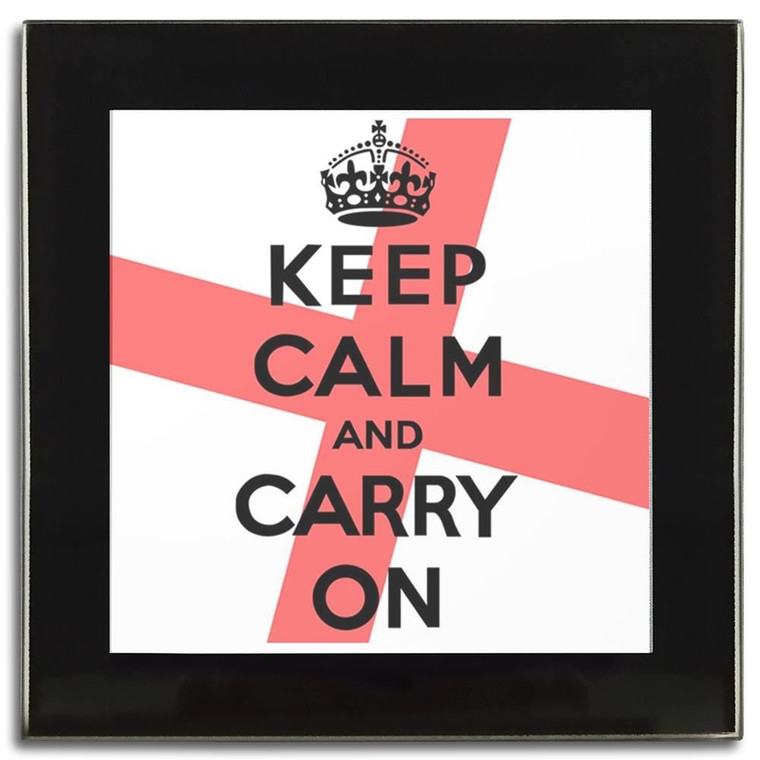 England Keep Calm and Carry On - Square Glass Coaster