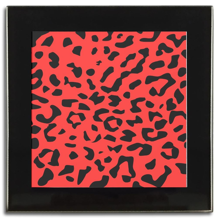 Red Leopard Print - Square Glass Coaster
