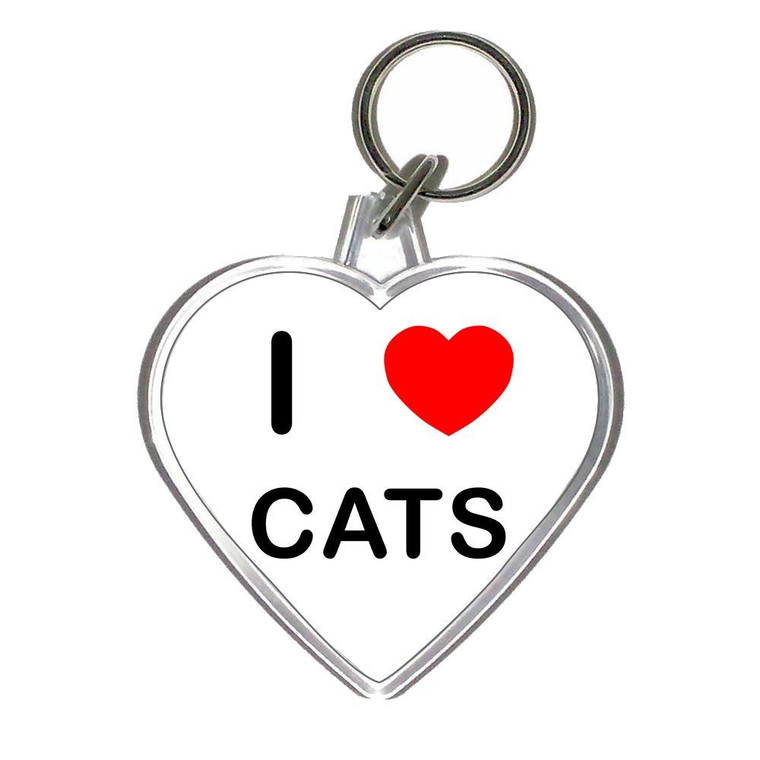 I Love Cats - Heart Shaped Key Ring