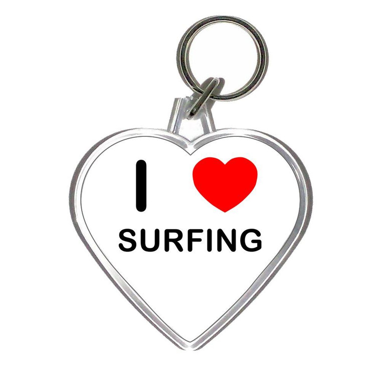 I Love Surfing - Heart Shaped Key Ring