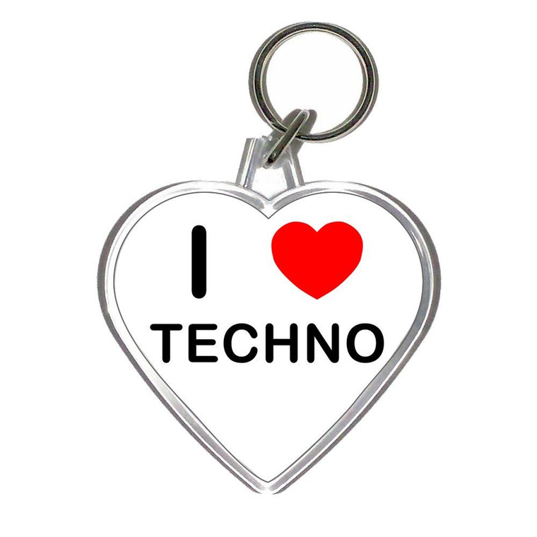 I Love Techno - Heart Shaped Key Ring