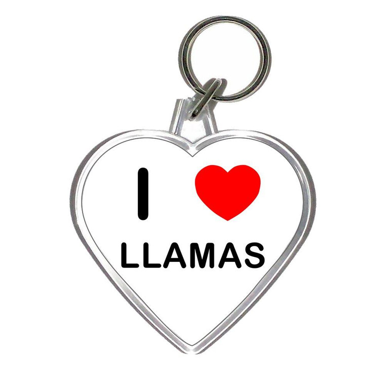 I Love Llamas - Heart Shaped Key Ring
