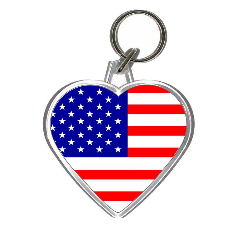 USA Flag - Heart Shaped Key Ring