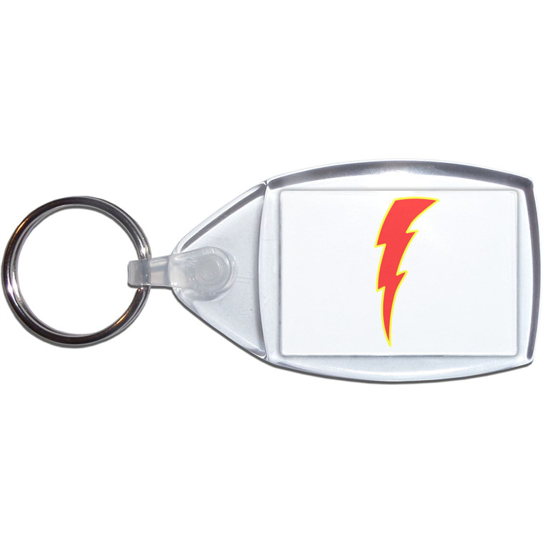Lightning Bolt Red - Clear Plastic Key Ring Size Choice New
