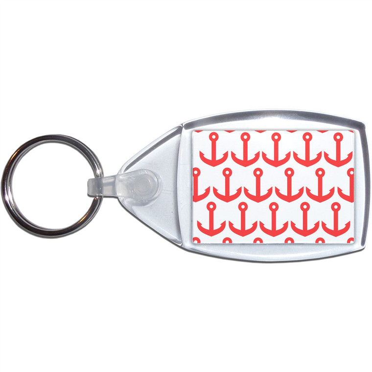 Anchor Red Pattern - Clear Plastic Key Ring Size Choice New
