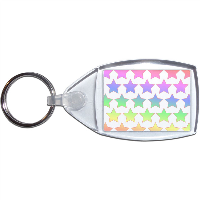 Rainbow Star Pattern - Clear Plastic Key Ring Size Choice New
