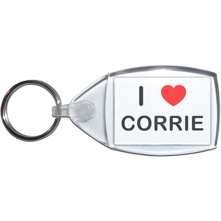 I love Corrie - Clear Plastic Key Ring Size Choice New