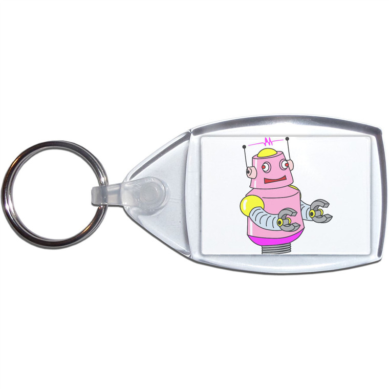 White Girl Robot - Clear Plastic Key Ring Size Choice New
