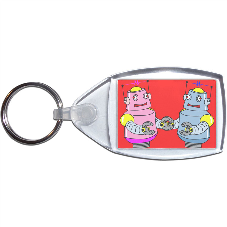 Red Robot Couple - Clear Plastic Key Ring Size Choice New