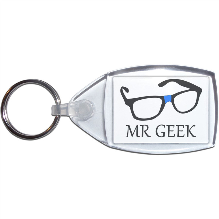 Mr Geek - Clear Plastic Key Ring Size Choice New