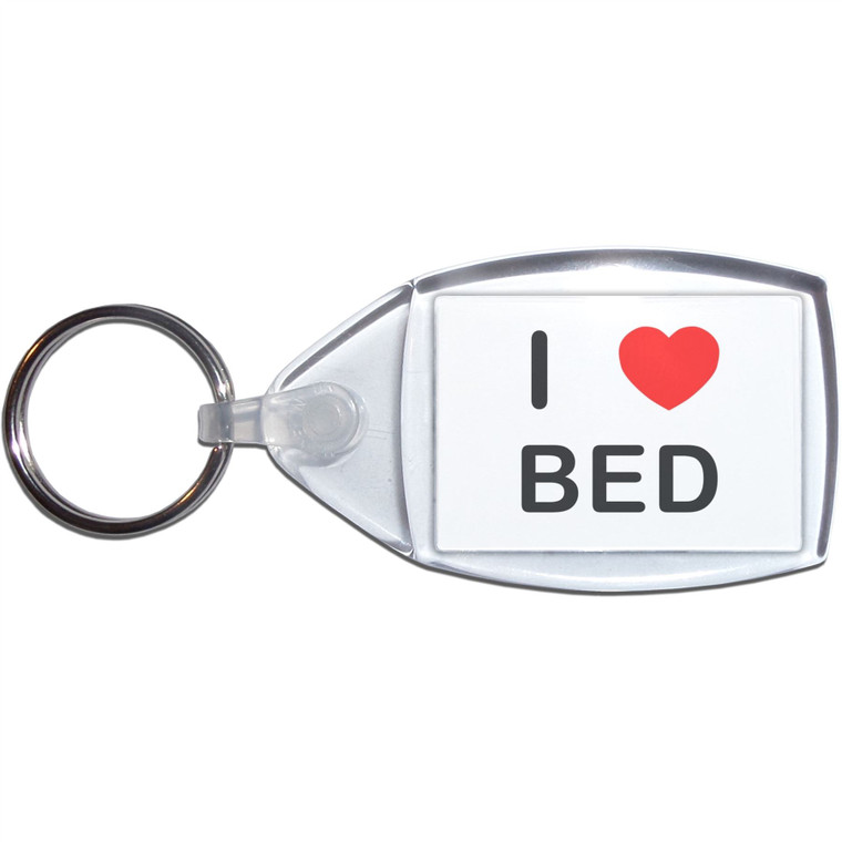 I Love Bed - Clear Plastic Key Ring Size Choice New