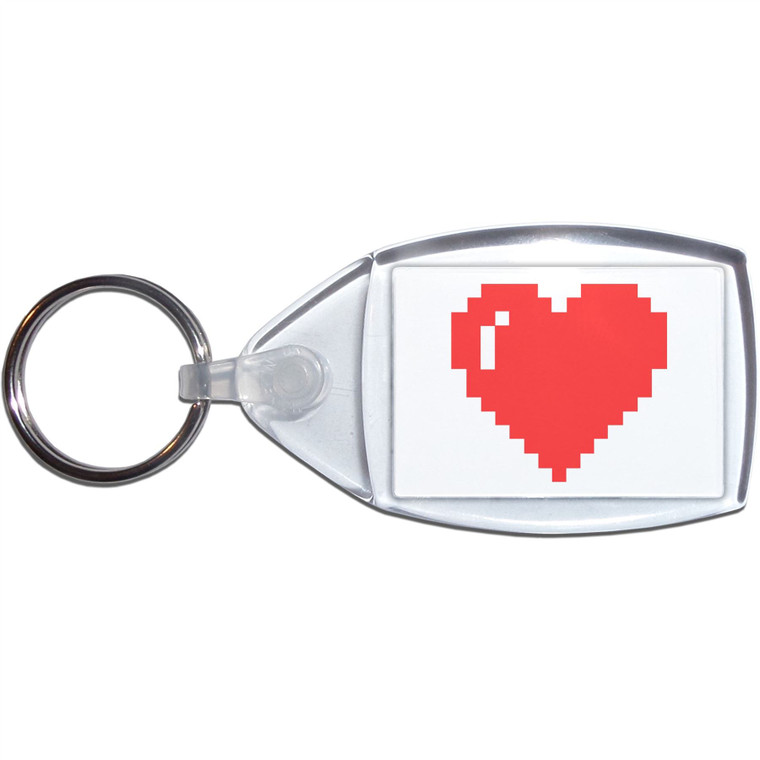 Pixel Heart - Clear Plastic Key Ring Size Choice New