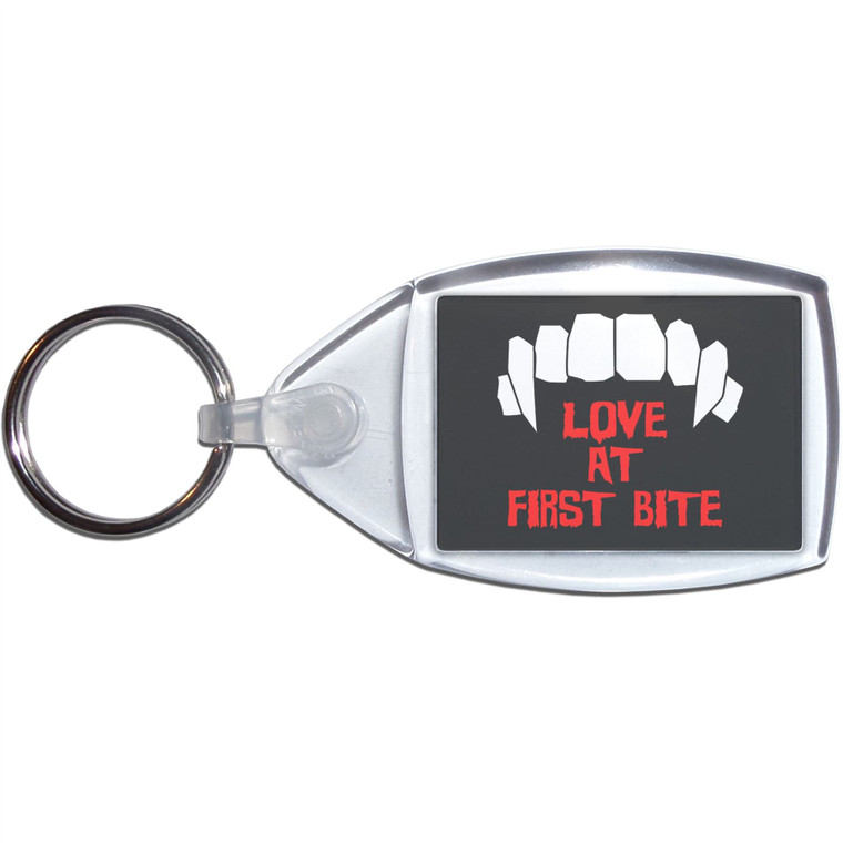 Love At First Bite - Clear Plastic Key Ring Size Choice New