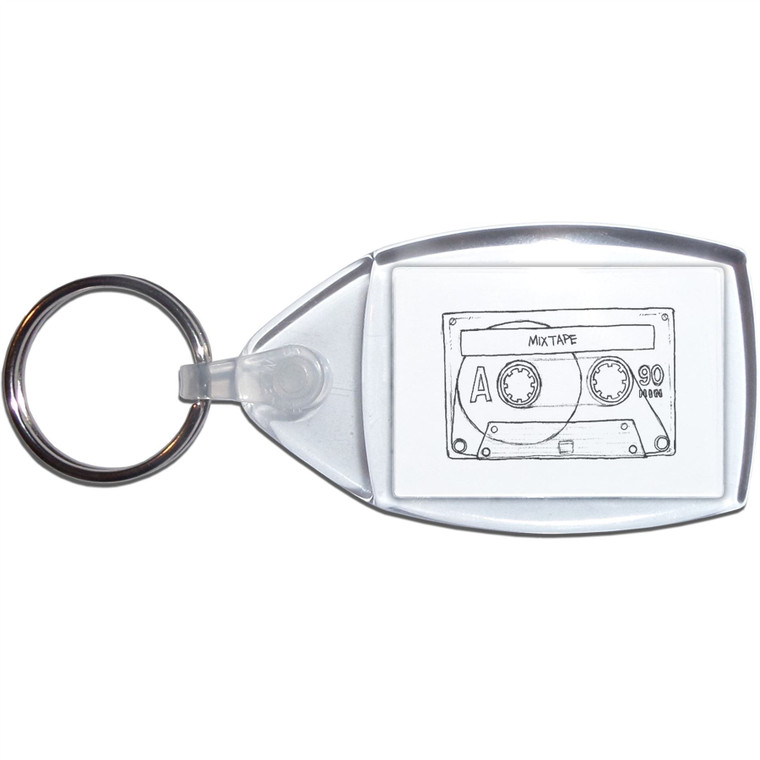 Cassette Tape - Clear Plastic Key Ring Size Choice New