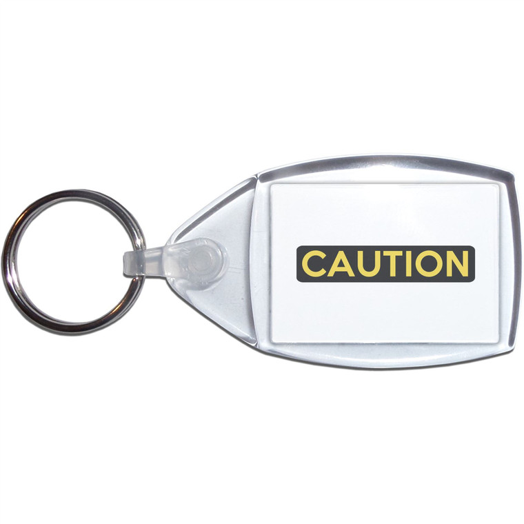 Caution - Clear Plastic Key Ring Size Choice New