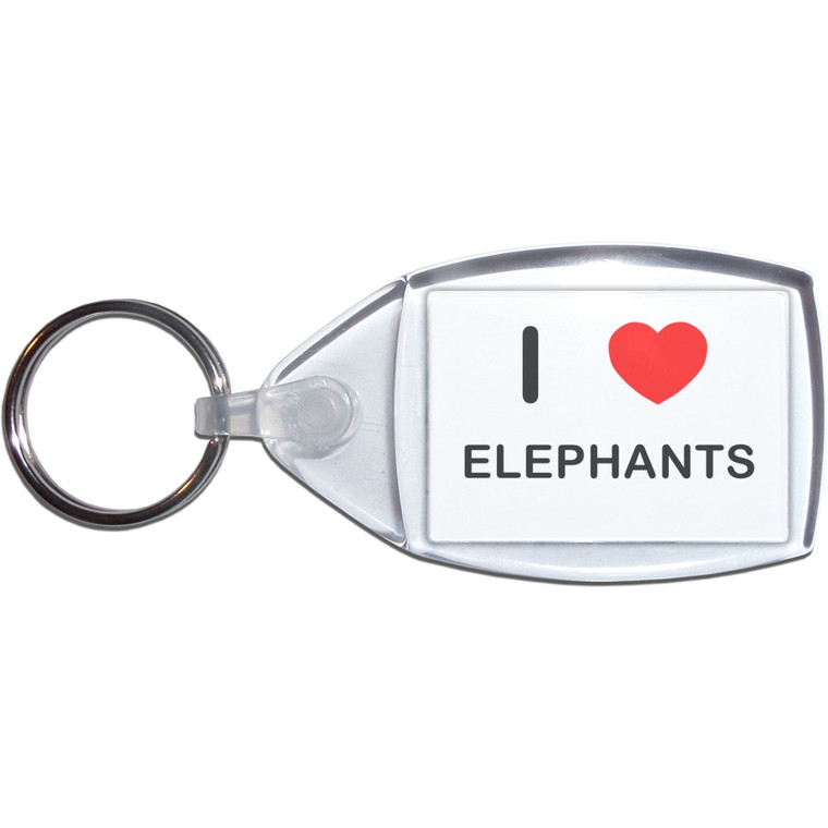 I Love Elephants - Clear Plastic Key Ring Size Choice New