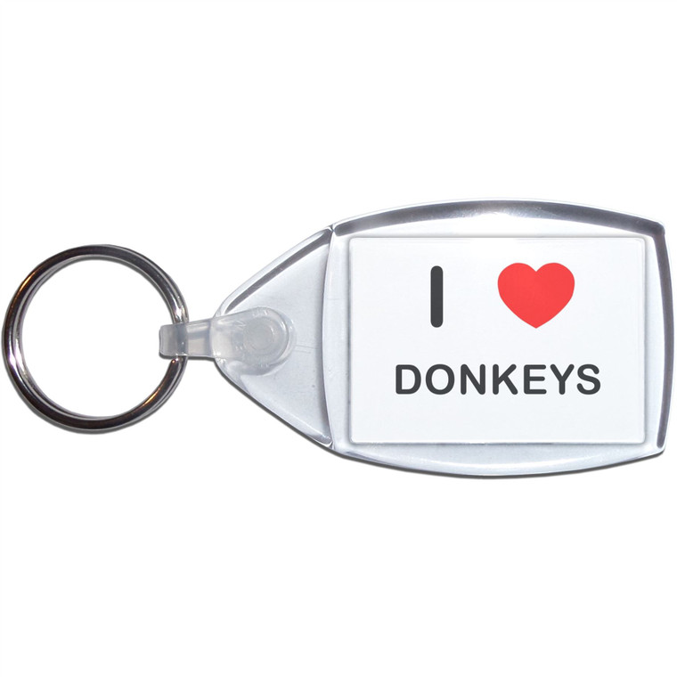 I Love Donkeys - Clear Plastic Key Ring Size Choice New