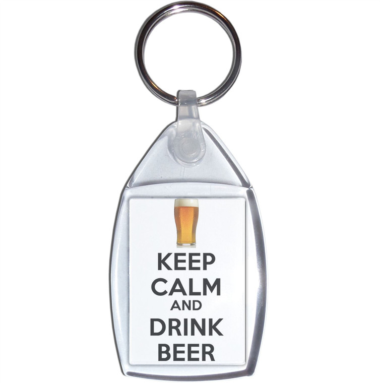 Keep Calm and Drink Beer - Clear Plastic Key Ring Size Choice New