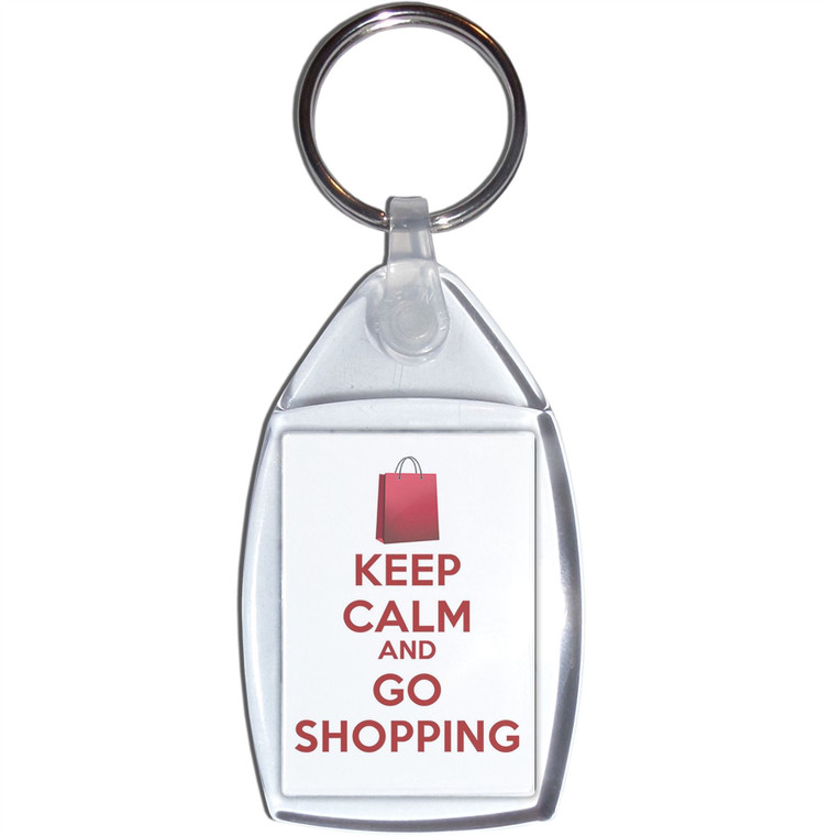 Keep Calm and Go Shopping - Clear Plastic Key Ring Size Choice New