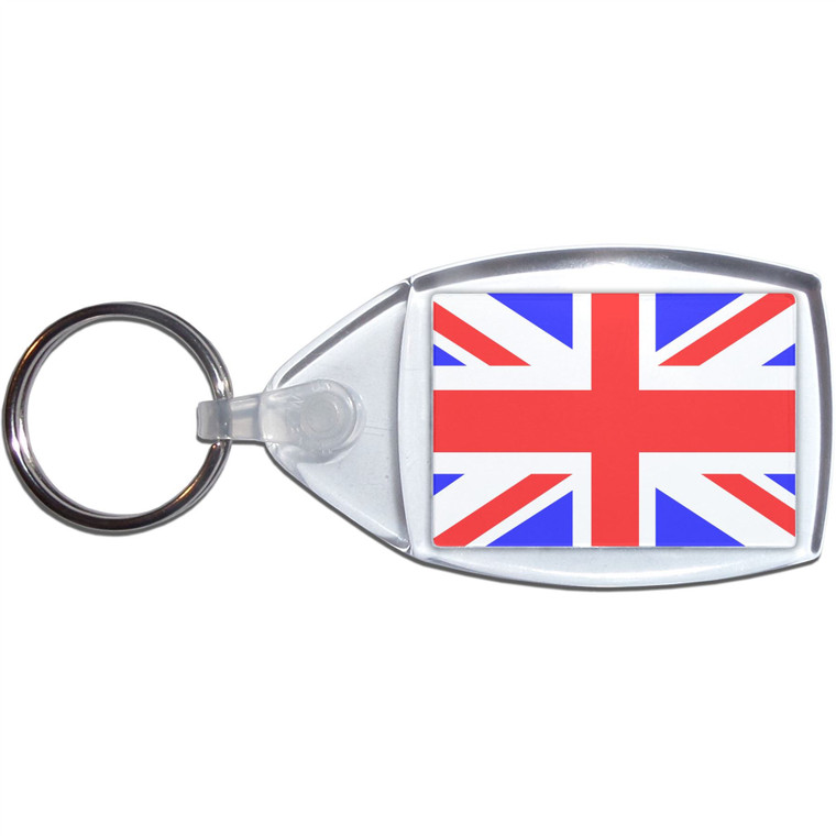 Union Jack UK Flag - Clear Plastic Key Ring Size Choice New