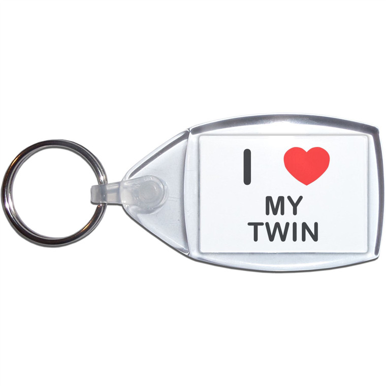 I Love My Twin - Clear Plastic Key Ring Size Choice New