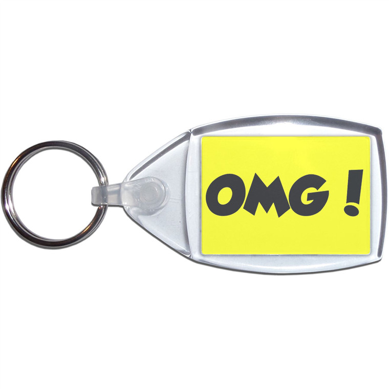 OMG! Oh My God - Clear Plastic Key Ring Size Choice New