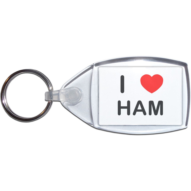 I Love Ham - Clear Plastic Key Ring Size Choice New