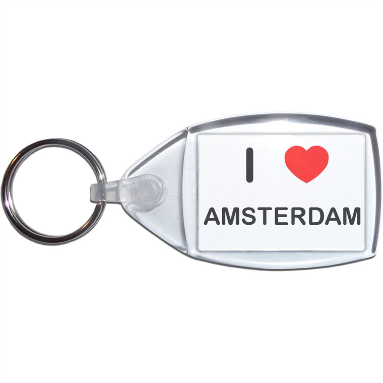 I Love Amsterdam - Clear Plastic Key Ring Size Choice New