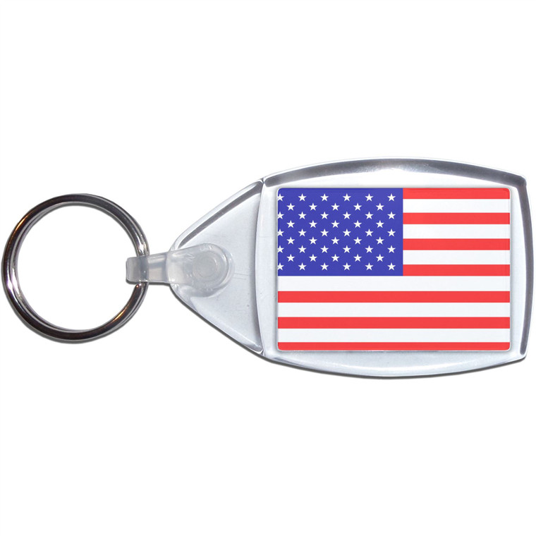 USA Flag - Clear Plastic Key Ring Size Choice New