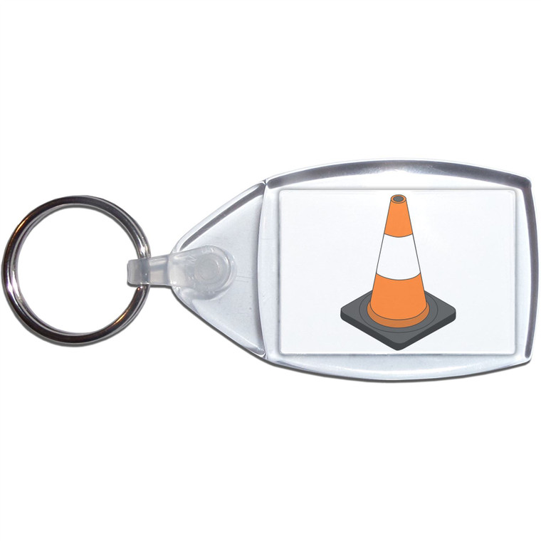 Traffic Cone - Clear Plastic Key Ring Size Choice New