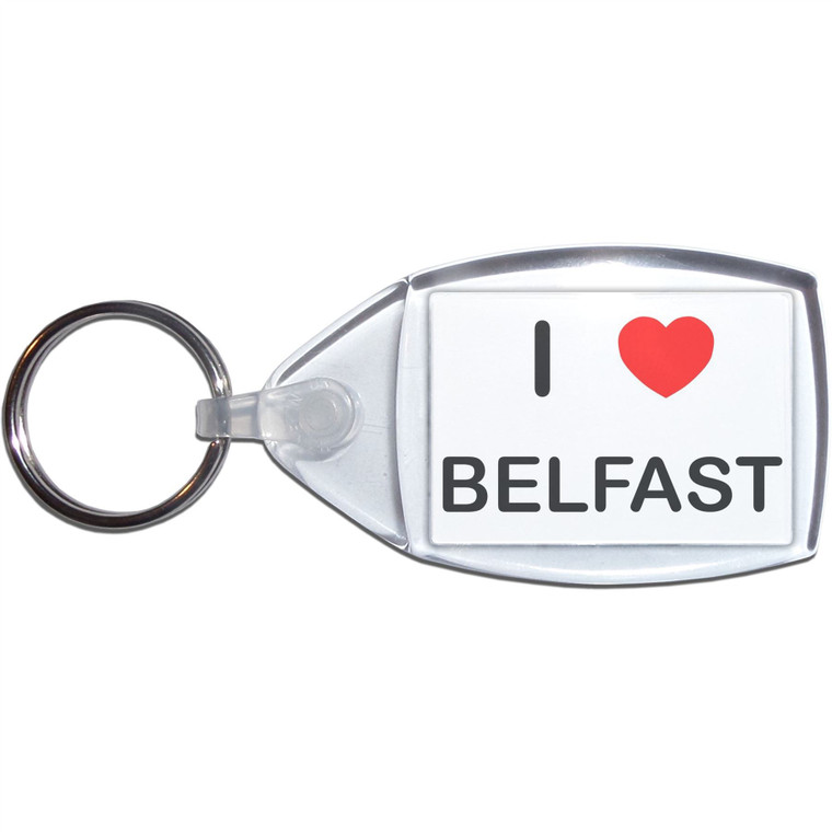 I Love Belfast - Clear Plastic Key Ring Size Choice New