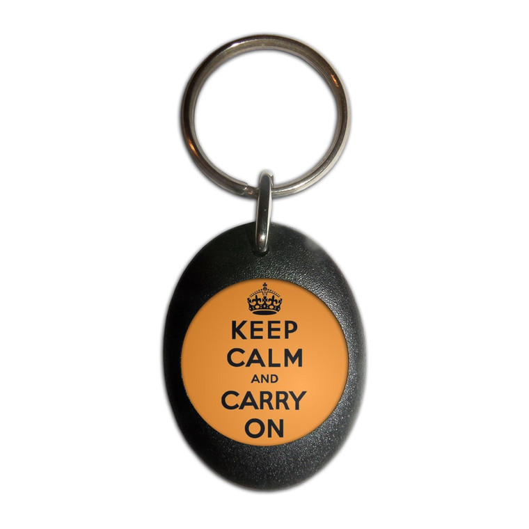 Orange Keep Calm and Carry On - Plastic Oval Key Ring